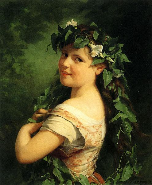 Fritz Zuber-Buhler Girl with wreath Germany oil painting art